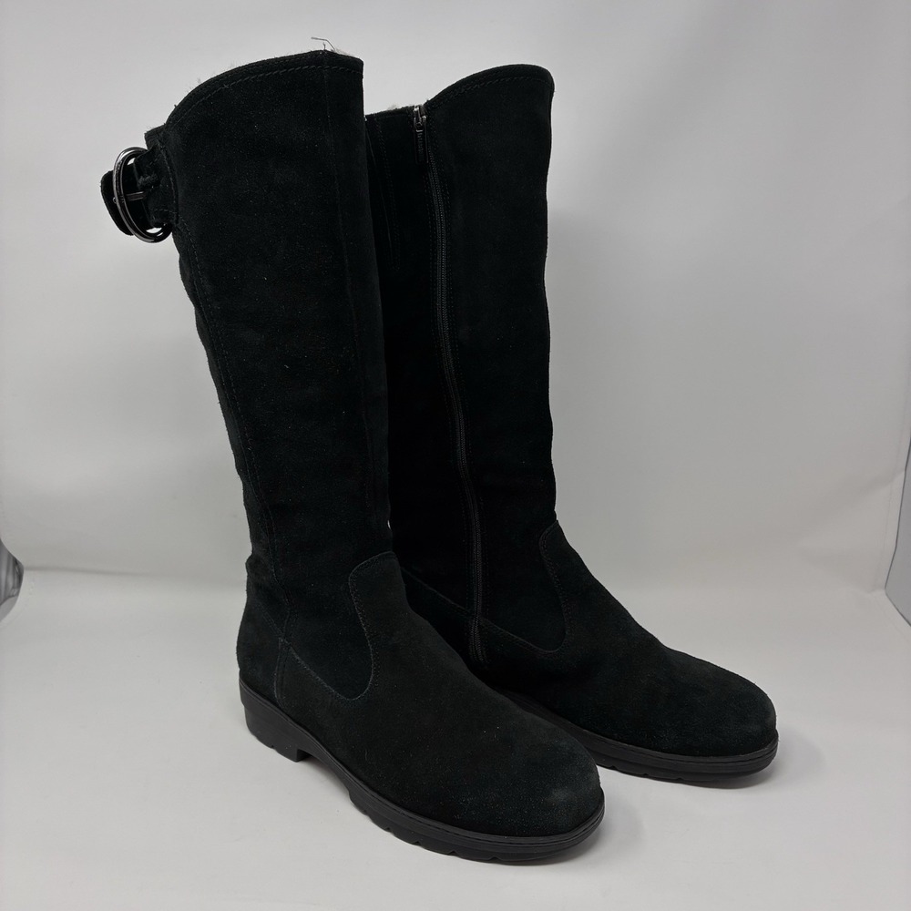 La Canadienne Shearling Leather Lined Suede Tall Boots Black Womens Sz 7 READ